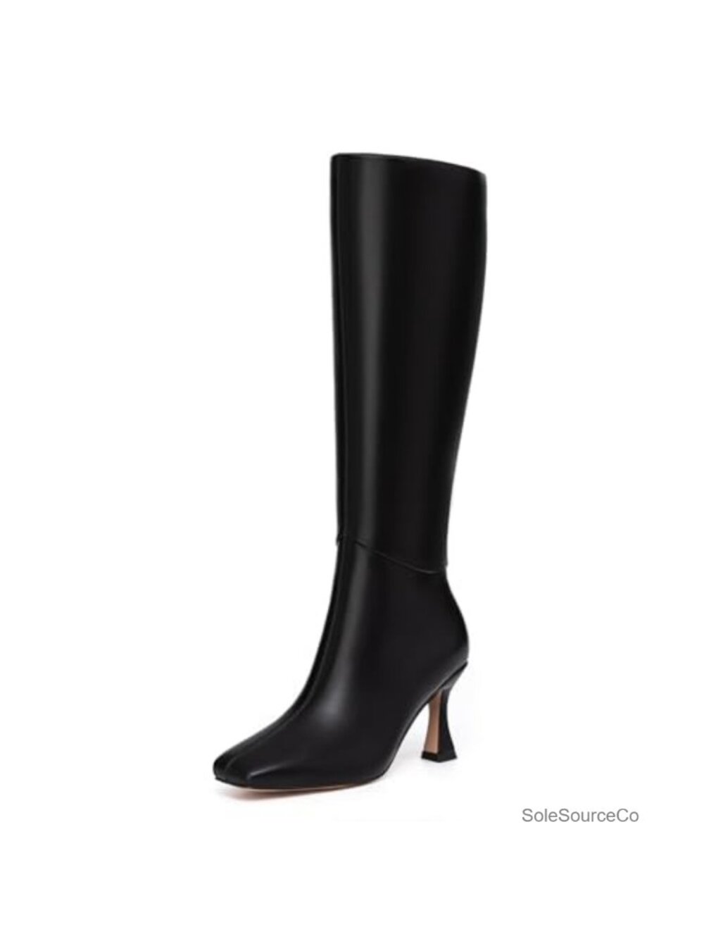 Kitten Heel Knee High Boots Square Toe PU